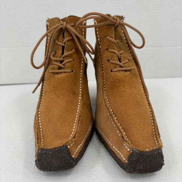 Bronx Ankle Boots Wedge Heel Size EU 38 Brown Suede Leather Lace Up Bootie - Picture 3 of 12